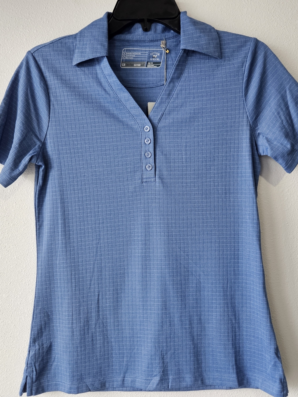 NWT Cutter & Buck Light Blue Women's Polo Shirt with Subtle Grid Texture Size XS